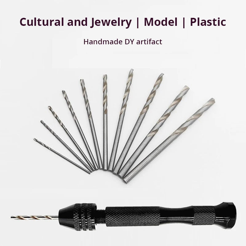 Mini Tool Set with Black Hand Twist Drill 10Pcs Fried Dough Twists Drill for Woodworking Drilling Rotary Wood Holes Tools