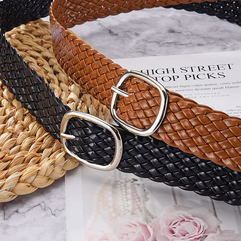 Fashion Women Braided Bright Colors Belts Ladies Waist Ornament No Holes All Matching