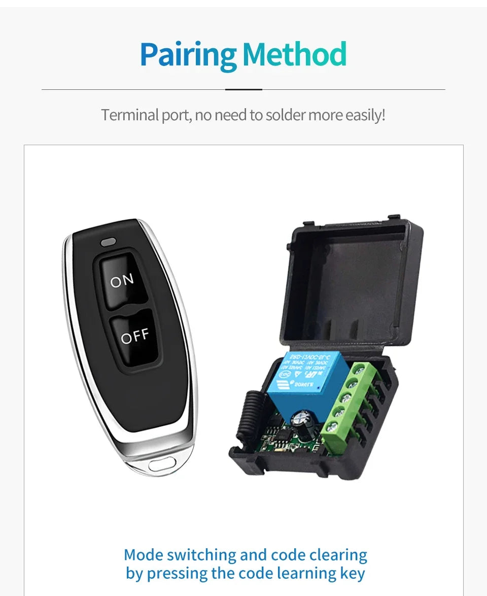 433Mhz Remote Control Wireless Switch DC 12V 1CH RF 10A Relay Receiver and 2CH Transmitter For Door Electromagnetic Lock