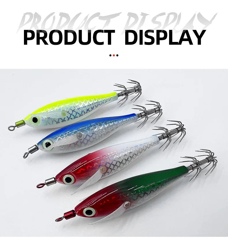 9pcs/page Glow Squid Jig Hook Saltwater Fishing Bait Artificial Egg Wood Shrimp Lures Sea Fishing Octopus Cuttlefish Squid Lure