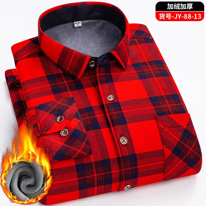 Men's long-sleeved shirt with double-sided fleece thickened warmth, 7XL, 8XL, winter casual and trendy, versatile for the street