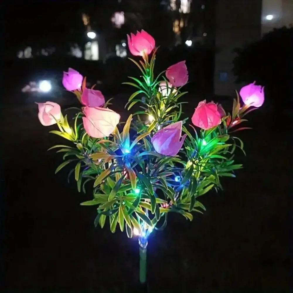 Gardenia Flower Solar Artificial Flower Light Realistic Multi-Color Changing Outdoor Solar Garden Light Solar Powered