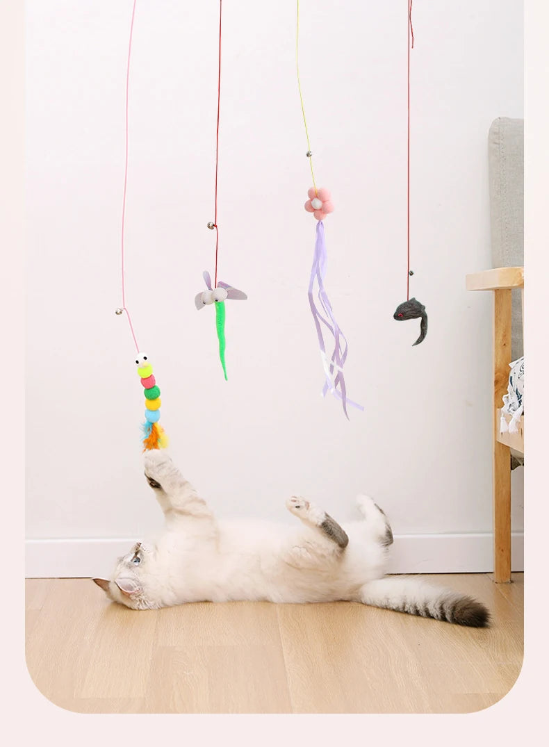 Fun simulation of mouse and cat toys, cat, kitten, rope, mouse, caterpillar, interactive toy, telescopic hanging door, pet toy