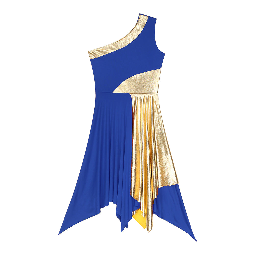 Women Church Choir Worship Praise Dress Modern Lyrical Dance Performance Costume One Shoulder Irregular Hem Dresses Dancewear