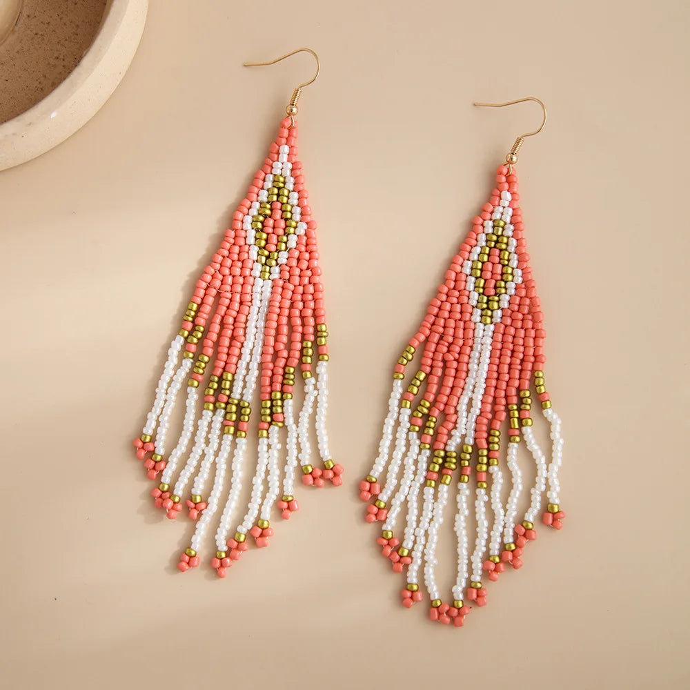 Hanging Earrings Jewelry For Women Handmade Colorful Beaded Tassel Long Earrings Bohemian Vacation Style Earrings Jewelry
