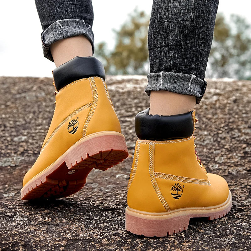 Boots Men High Top Boots Men's Leather Shoes Winter Fashion Shoes Outdoor Sneakers Lace Up Non-Slip Ankle Boots Male