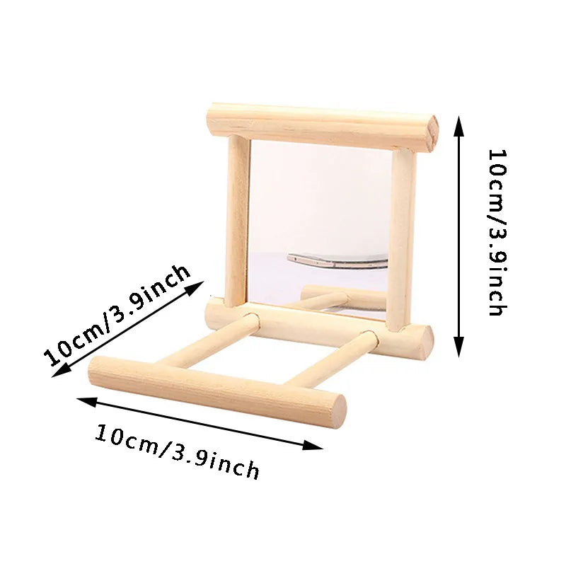 Bird Mirror Wooden Interactive Play Toy With Perch For Small Parrot Budgies Parakeet Cockatiel Conure Lovebird Cage Accessories