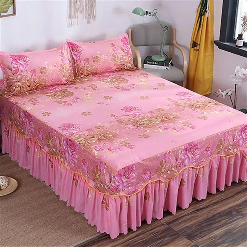 Bedding Set Home Textile Cotton Bedspread Elastic Fitted Mattress Cover Couple Quilt Single Bed Sheet with 2pcs Pillow Covers