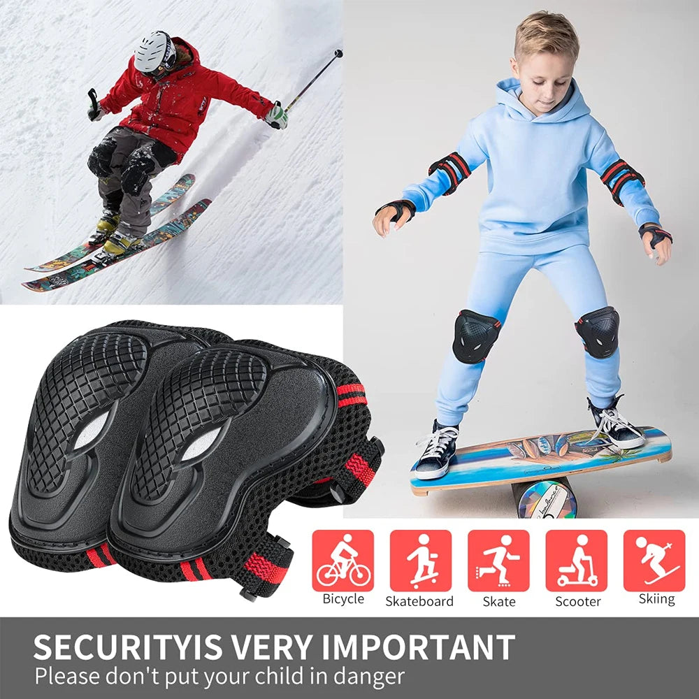 6Pcs/Set Sports Protective Gear Set Skating Knee Pad Elbow Pad Wrist Hand Protector for Kid Adult Cycling Roller Rock Climbing