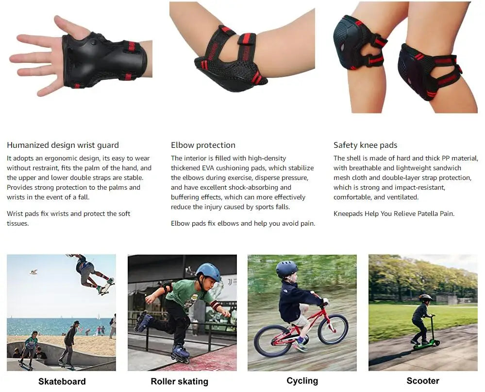 6Pcs/Set Sports Protective Gear Set Skating Knee Pad Elbow Pad Wrist Hand Protector for Kid Adult Cycling Roller Rock Climbing
