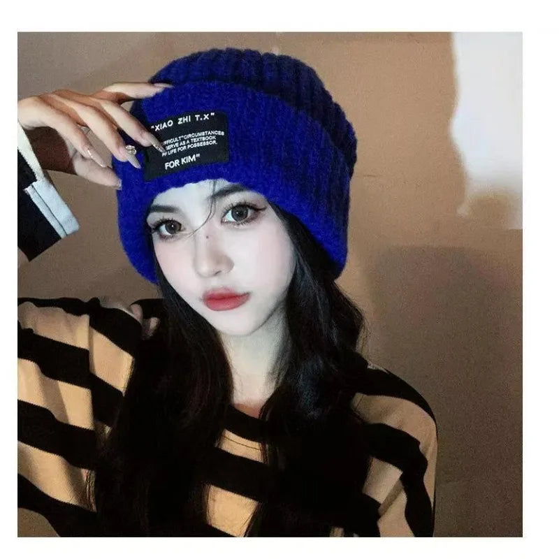 Knitted hats children's ins knitted toe caps versatile big head circumference face covering ear protection pile of hats