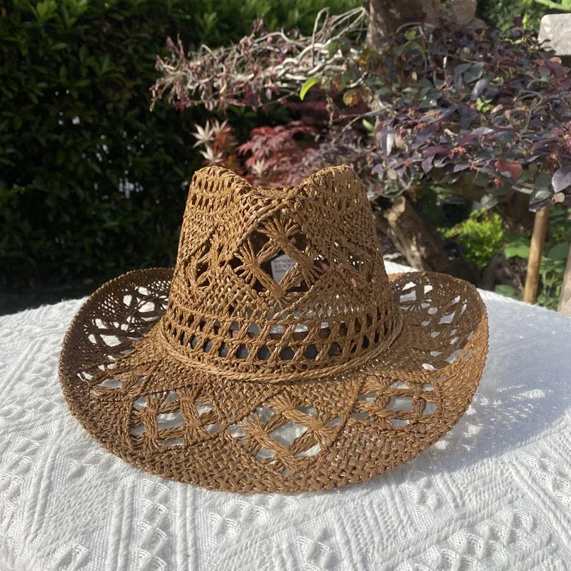 Vintage Straw Hat Women Hollowing Out Harajuku Wind Wide Brim Sun Hat Men Sun Protection Outdoor Fishing Climbing Retro Cap