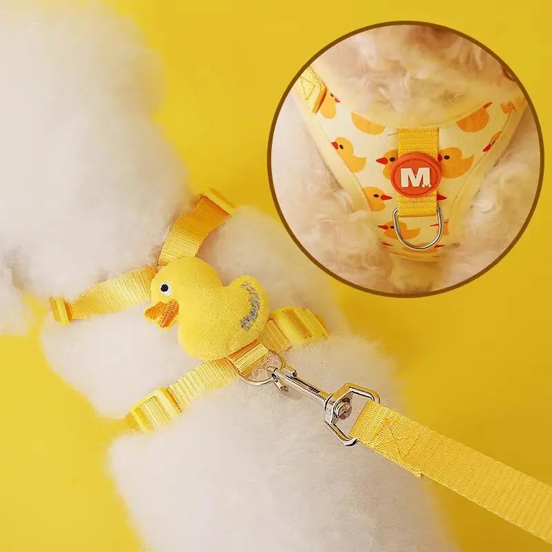 Cartoon Duck Dog Harness and Leash Set Pet Teddy Bichon Cat Small Puppy Dog Walk Dog Leash for French Bulldog Walking Accessorie