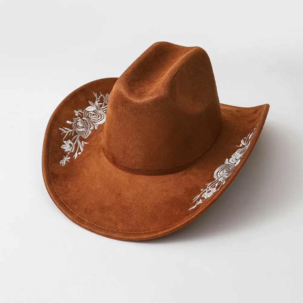 Large Brimmed Embroidered Felt Top Hat Formal Occasion Performance Cap Fedora Hat Casual Jazz Hats Woolen Hats Autumn and Winter