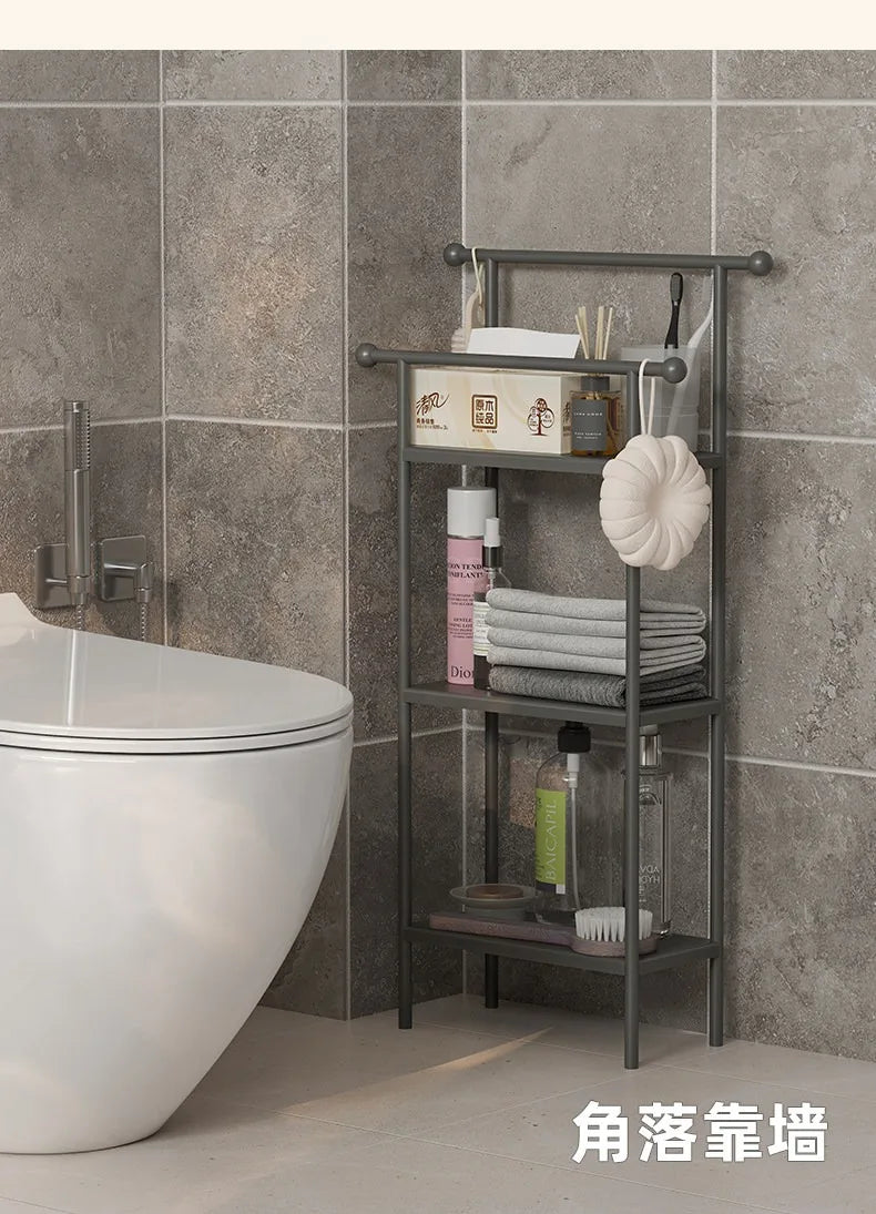 Floor-standing Bathroom Storage Rack Towel and Shower Organizer for Toilet and Bathtub Durable Bathroom Utility Shelf