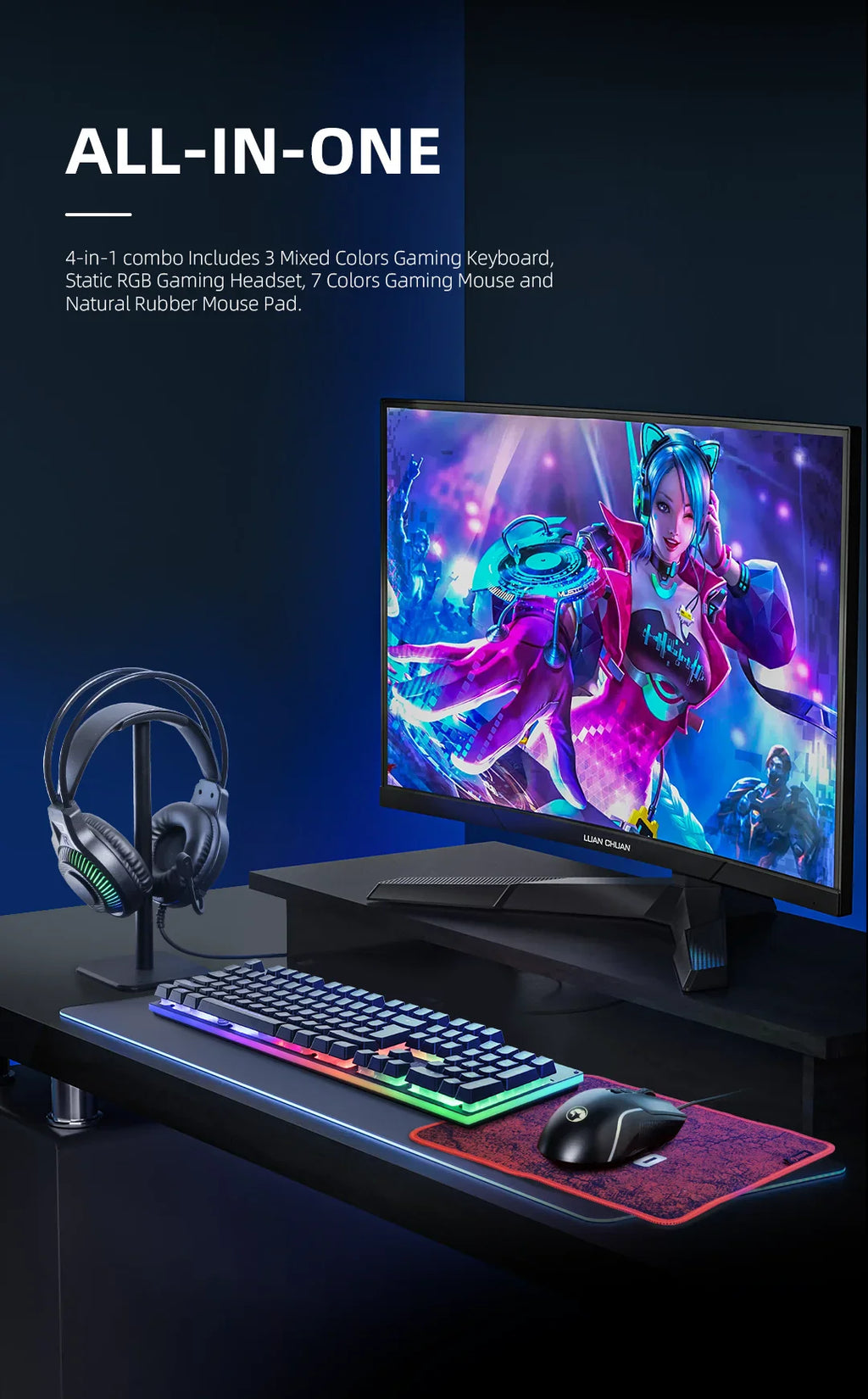 Gaming Keyboard And Mouse It Contains Keyboard+Mouse+Headphone And Mouse Pad Set, RGB,Game Wired Keyboard And Mouse Sets