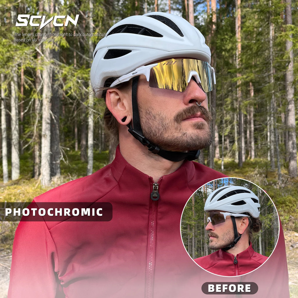 SCVCN Photochromic bike Cycling glasses UV400 Bicycle riding Eyewear Sports MTB Outdoor Sports Golf Camping Driving Eyepieces