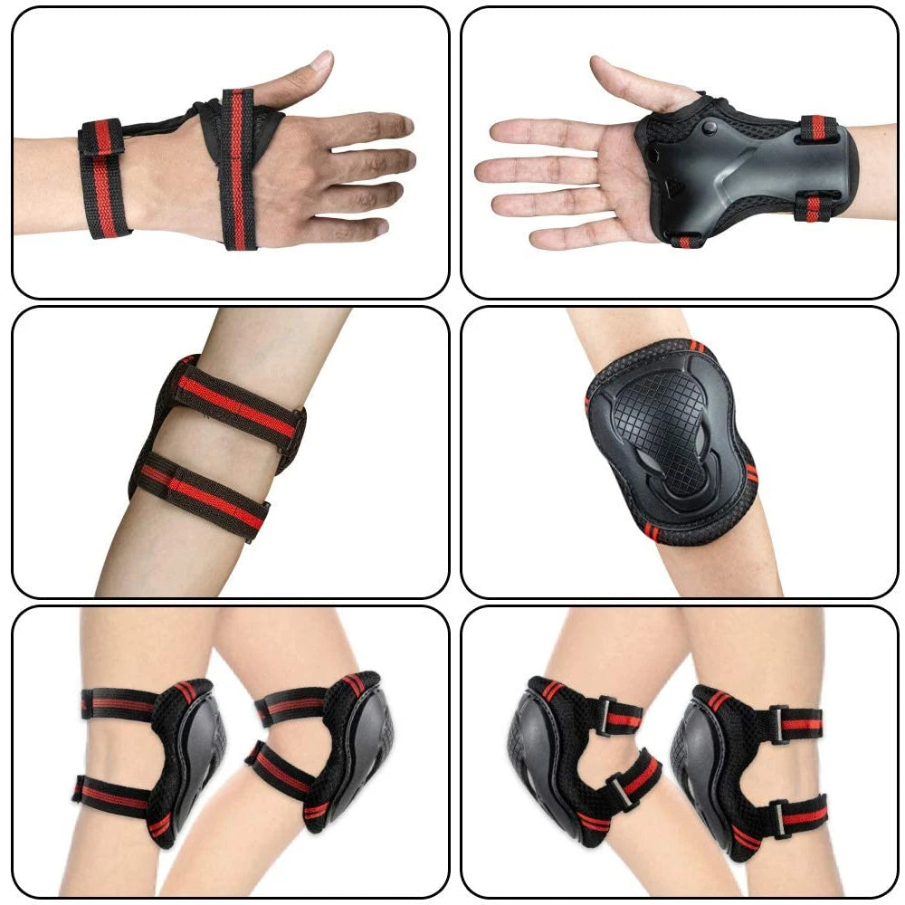6Pcs/Set Sports Protective Gear Set Skating Knee Pad Elbow Pad Wrist Hand Protector for Kid Adult Cycling Roller Rock Climbing