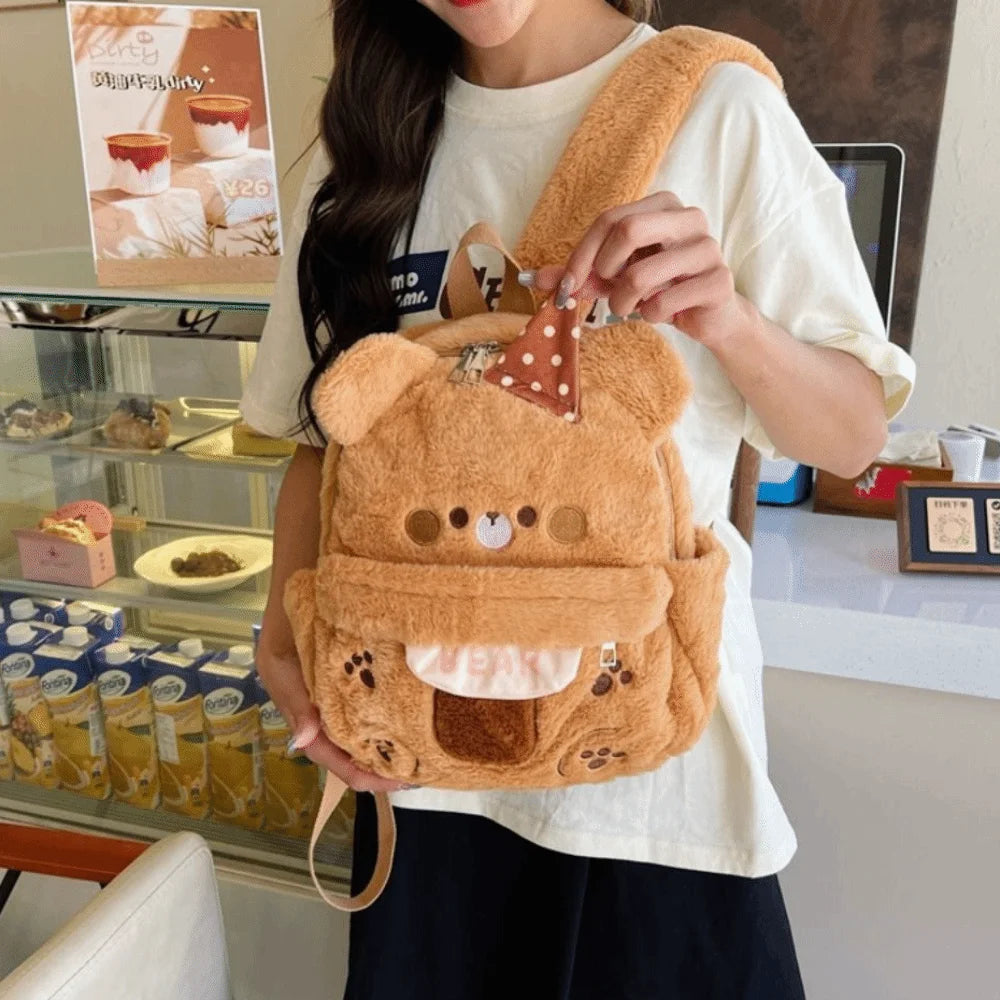 Backpack Adjustable Straps Cartoon Little Bear Backpack Large Capacity Soft Bear Schoolbag Creative Animal Shoulder Bag Gift