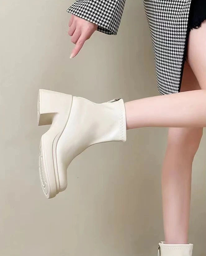 Booties Work Very High Heels Leather Female Short Shoes Combat Heeled Women's Ankle Boots Punk Style Boot Y2k Spring 2025 Autumn