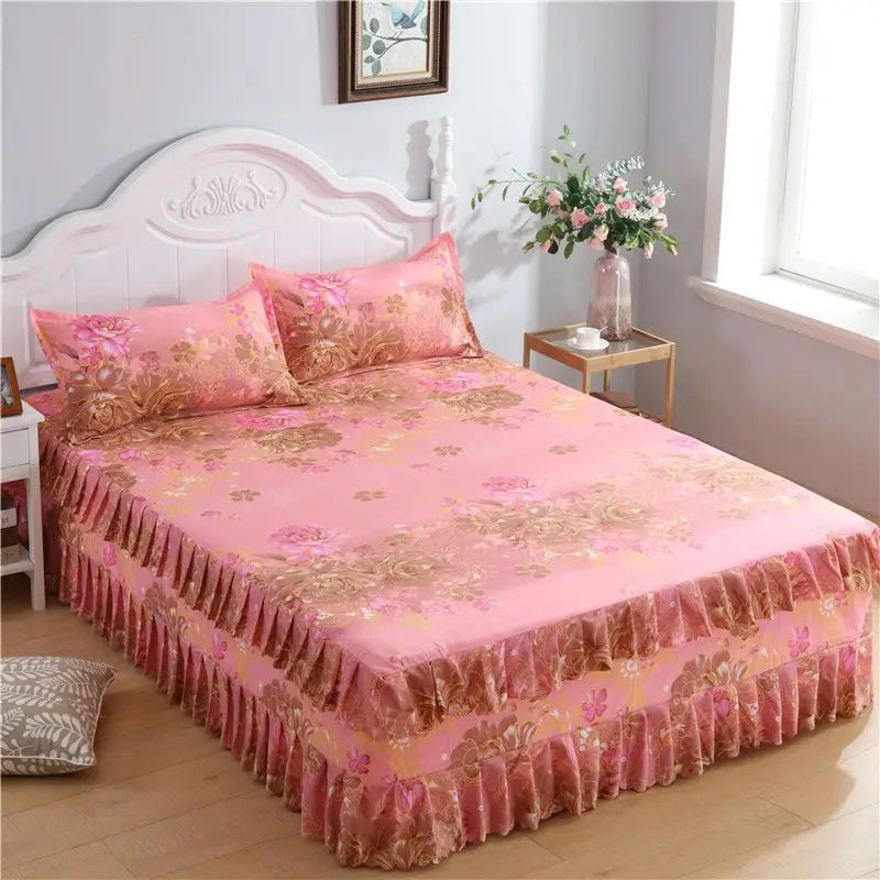Bedding Set Home Textile Cotton Bedspread Elastic Fitted Mattress Cover Couple Quilt Single Bed Sheet with 2pcs Pillow Covers