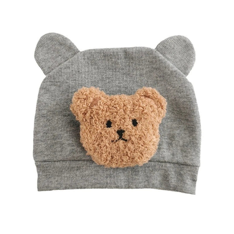 Infant Beanies Caps Baby Hat Cartoon Bear Boneless Muslin Hat Newborn Headwear Windproof Spring Hat 0-3M Baby Hats Dropshipping