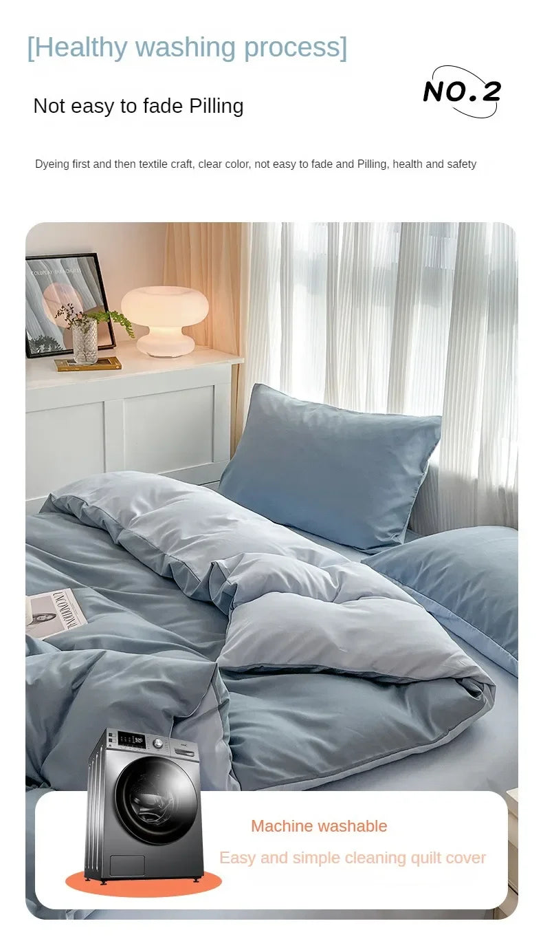 Solid Color Four Piece Bedding Set for Children and Adults Double Bed Large Four Piece Duvet Cover Bed Sheet Pillow Cover