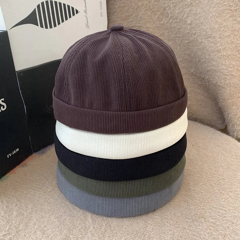 Beanie Hat Hip Hop Hats Bonnet Homme Winter Hat For Women Brimless Skullies Cap Men's Solid Color Street Vintage Portable Hats