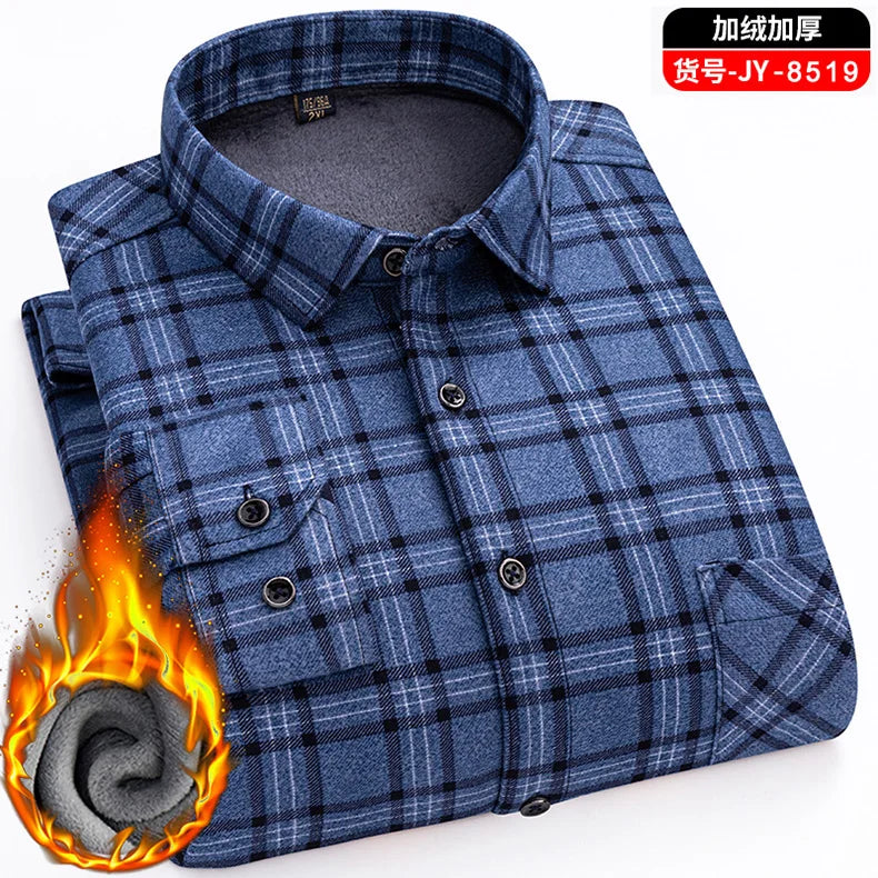 Men's long-sleeved shirt with double-sided fleece thickened warmth, 7XL, 8XL, winter casual and trendy, versatile for the street