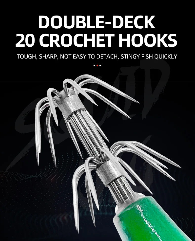 9pcs/page Glow Squid Jig Hook Saltwater Fishing Bait Artificial Egg Wood Shrimp Lures Sea Fishing Octopus Cuttlefish Squid Lure