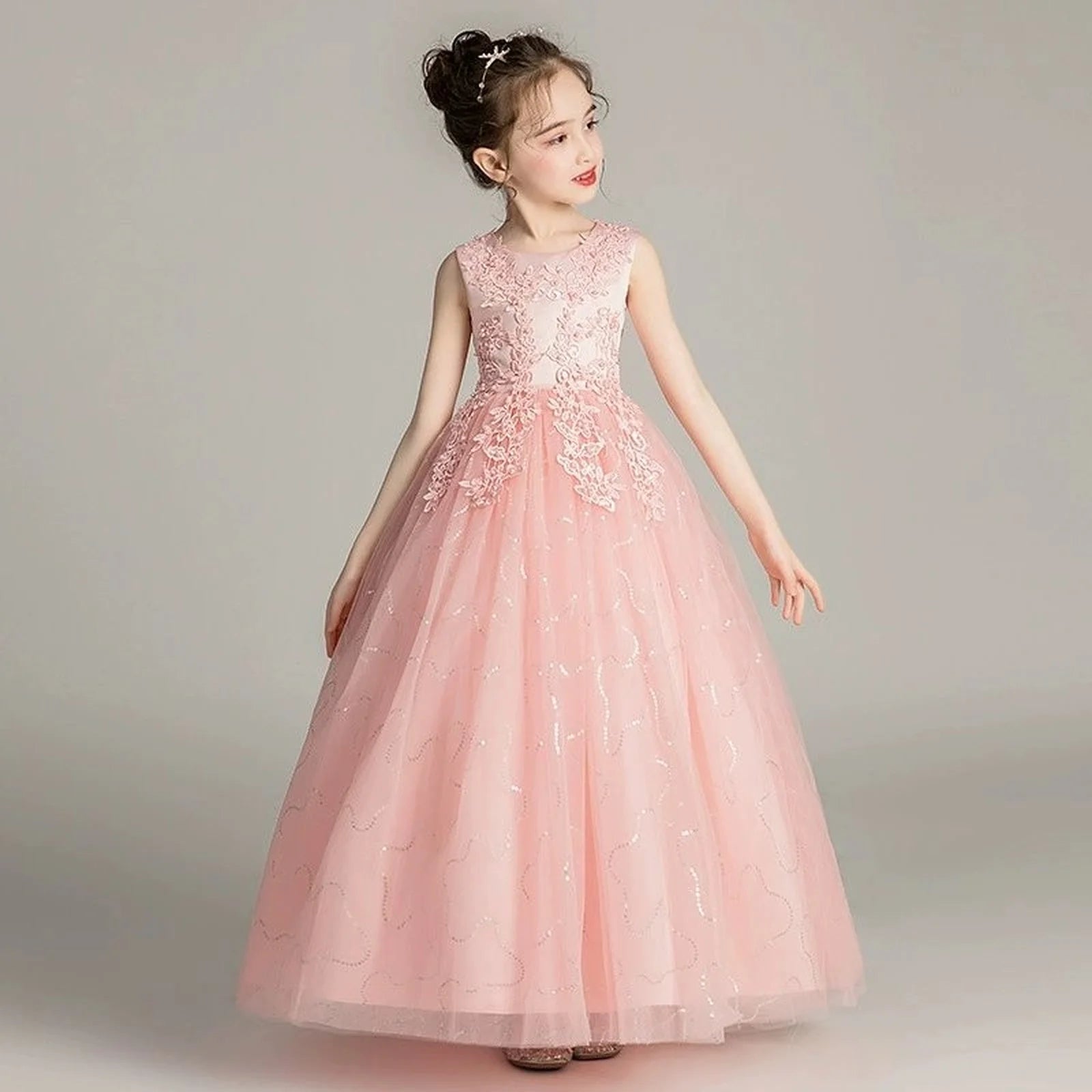 Kids Dresses For Girls Lace Dress Gown Princess Clothes Children Formal Evening Party Flower Girls Wedding Vestidois