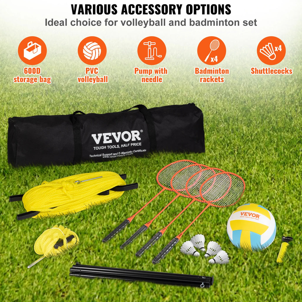 SucceBuy Outdoor Volleyball & Badminton Set Adjustable Steel Poles Professional Combo Set with Carrying Bag for Backyard Beach