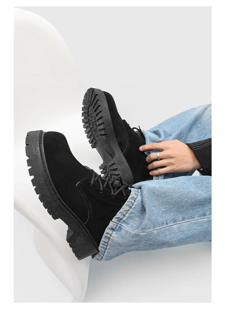 Men's High Top Platform Boots British Style High-end Chelsea Boots Fashion Retro Men Tooling Ankle Boots Mens Shoes Botas Hombre