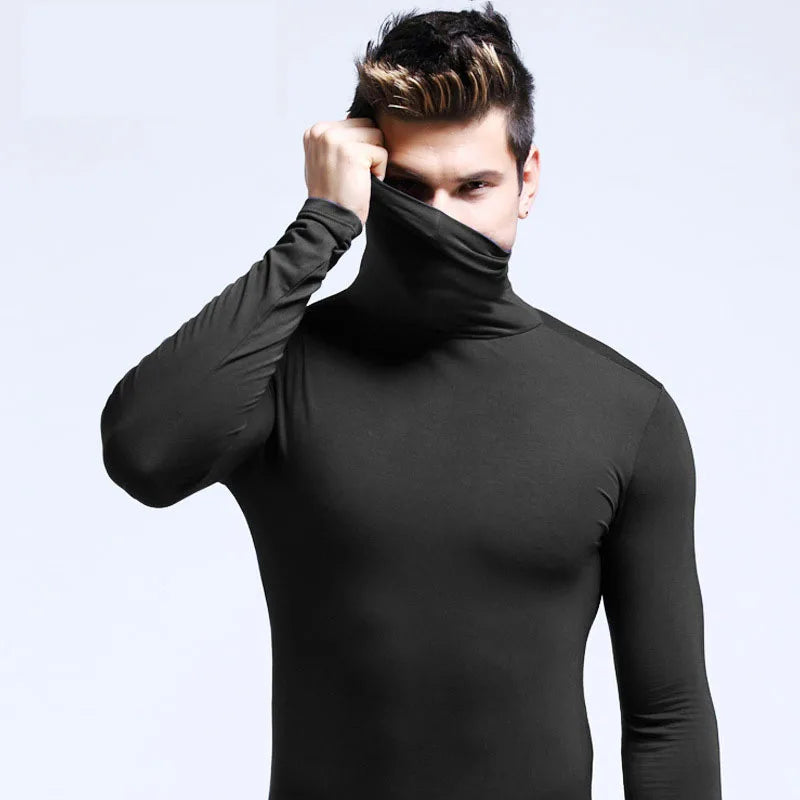 T-shirt Long Sleeve Tee Shirts High Collar Men's Cotton Tees New Men‘s Fashion T Shirt Tees Slim Tops Male Stretch