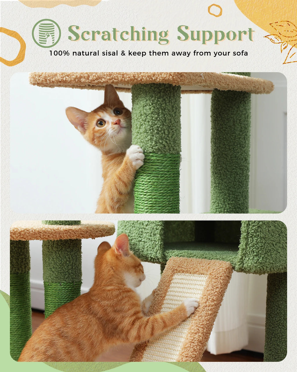 H135CM Cat Tree for Indoor with Sisal Scratching Posts Multi-Level Cat Tower with Spacious Condo Hammock Scraper for Kitten Toys