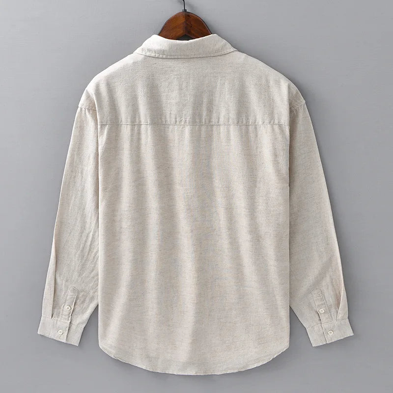 Men's Cotton-Linen Long Sleeve Shirt – Lightweight, Breathable, Vintage-Inspired Business Casual Shirt for Spring/Summer Fashion