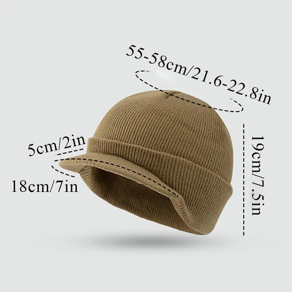 Solid Color Short-brimmed Hats Army Style Knitted Hat Peaked Caps Autumn Winter Versatile Warm Hats Fashion Knitting Men‘s Hats