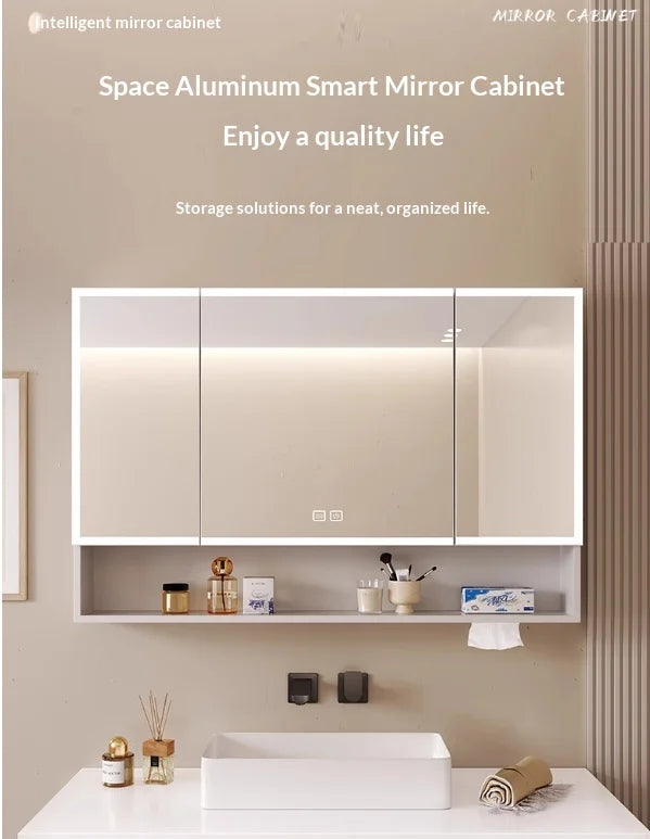 Bathroom Mirror LED Dimmable Touch Sensor Anti Fog Wall Mounted Vanity Makeup Table Full Body Mirror Household Bathroom Home