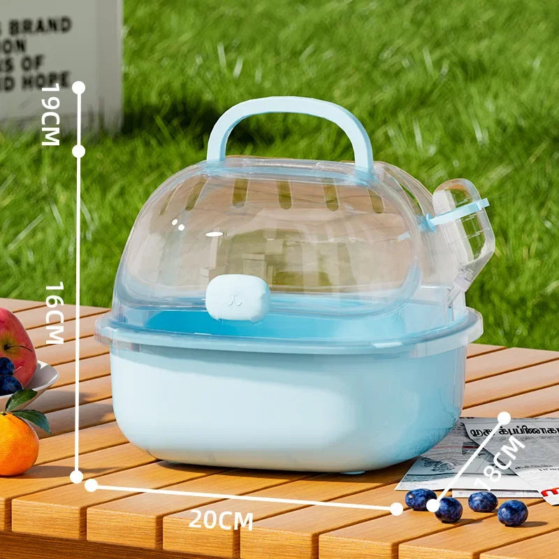 Transparent Hamster Toilet Cage, Portable Handheld Chinchilla Cage Small Animal Carry Cage Sturdy Breathable Pet Carrying Box