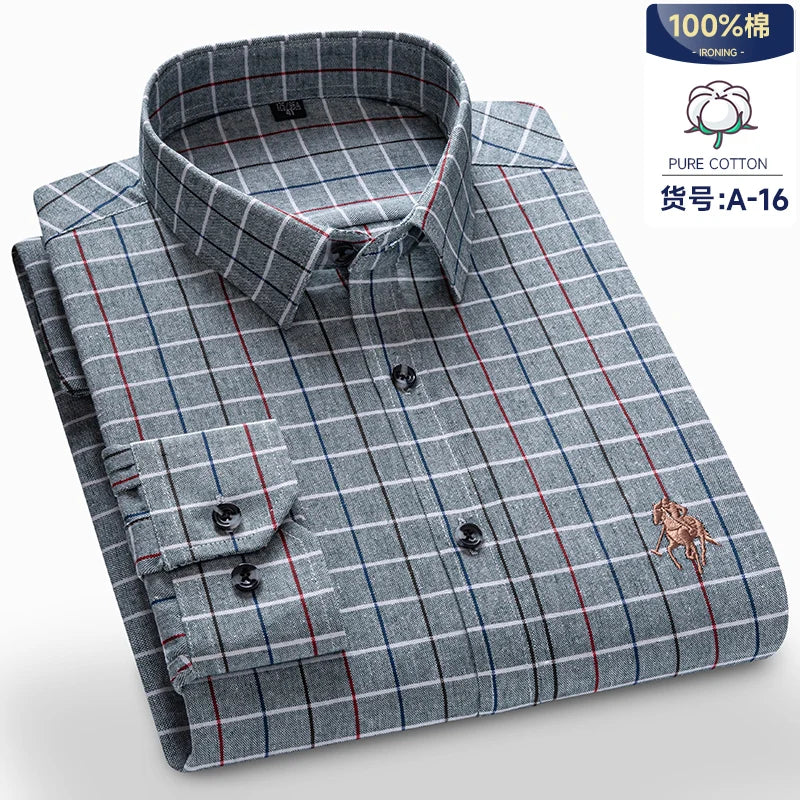 Long Sleeve Shirts For Men Classic Style Turn Down Collar Flannel Plaid Casual Clothing Daily Use Easy Care Soft Material Shirts