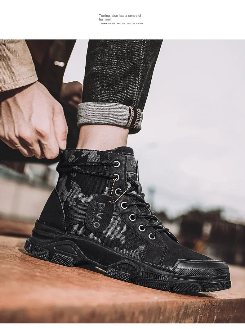 Boots For Men Autumn High Top Camouflage Desert Casual Flats Mens Boot Breathable Non Slip Work Shoes Zapatillas Hombre