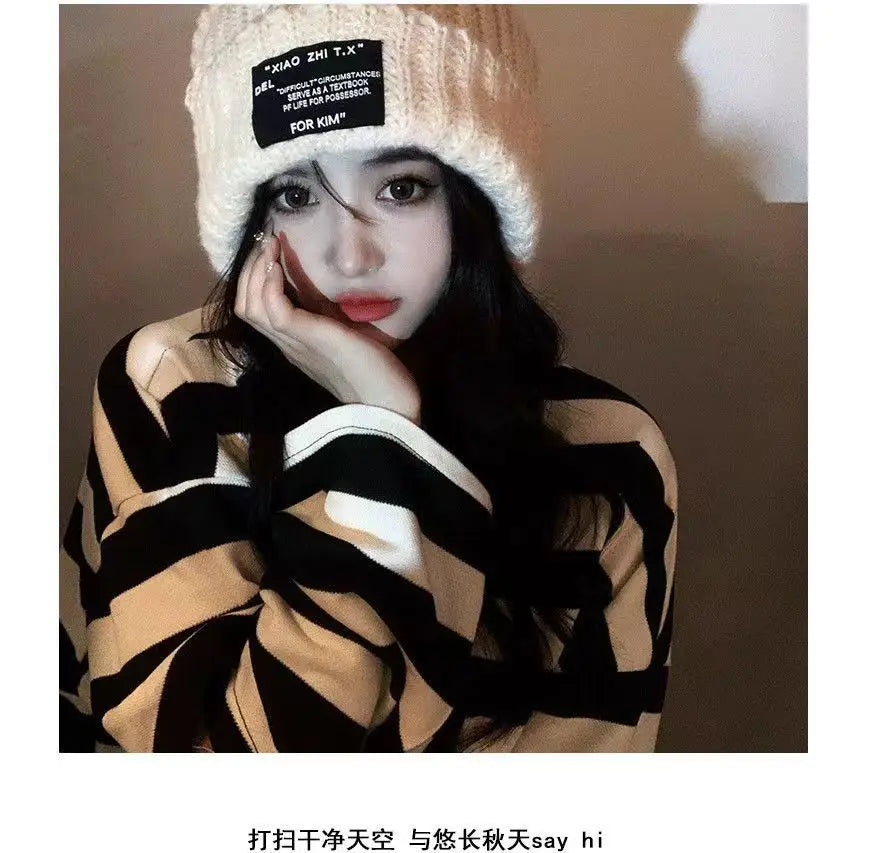 Knitted hats children's ins knitted toe caps versatile big head circumference face covering ear protection pile of hats
