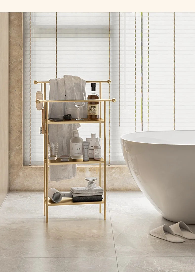 Floor-standing Bathroom Storage Rack Towel and Shower Organizer for Toilet and Bathtub Durable Bathroom Utility Shelf