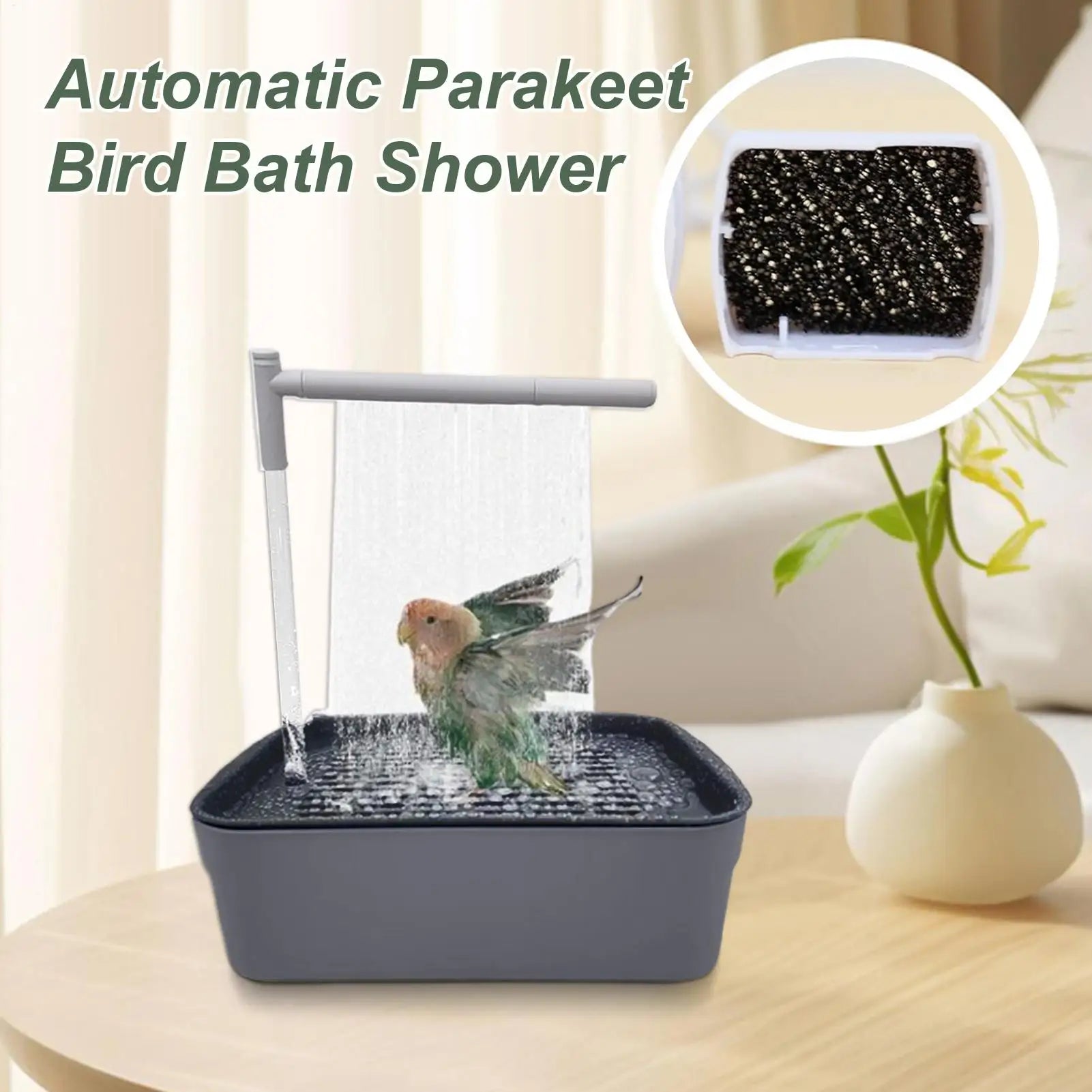 Bird bath tub, automatic bird bath tub with circulating water shower, low-noise bird shower for budgies, automatic pet bird bath