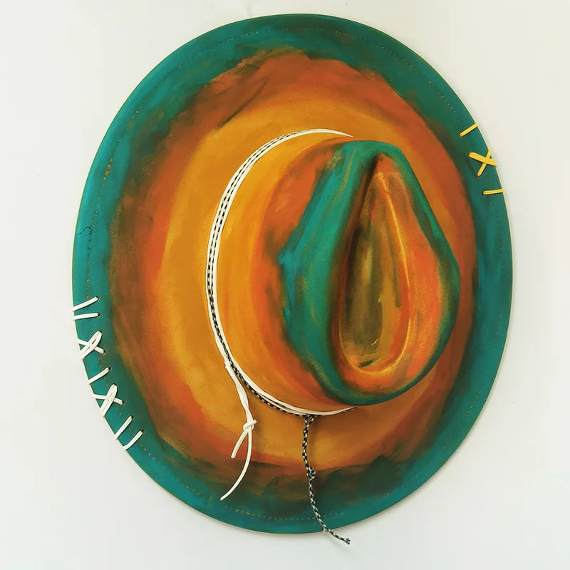 New fedora hats for women Feather Fedoras Hand-painted hat Jazz 9.5 cm wide brim top hats party 2024 sombrero british cup hat