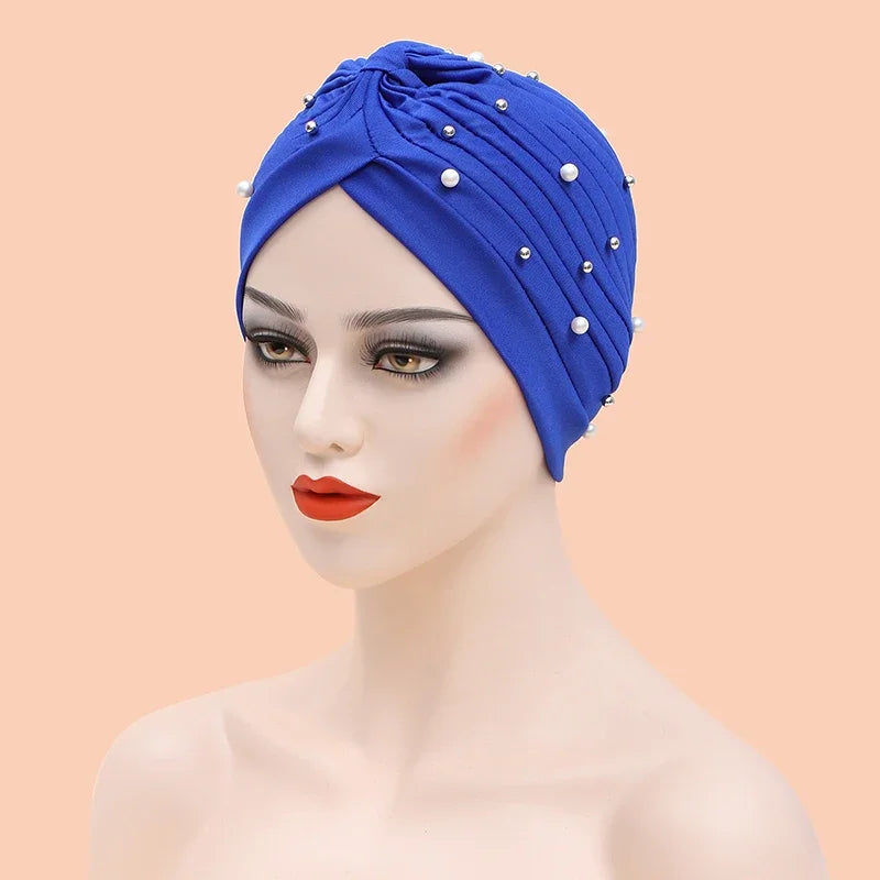 India Hat Hijabs Cap African Headwrap Ladies Head Wraps Women Beaded Turban Bonnet Soild Color Cotton Turban Hat Inner Hijab Cap