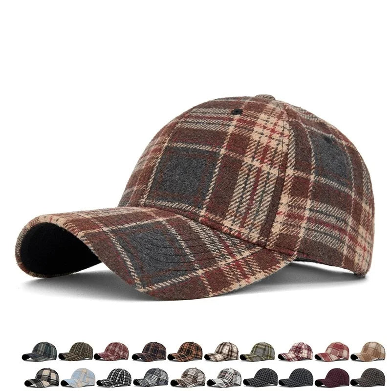 Hats for Men and Women New Classic Plaid Baseball Cap for Autumn and Winter Hard-Brimmed Face-Slimming Duckbill Cap Sun Hat