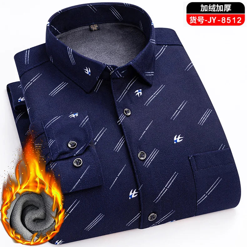 Men's long-sleeved shirt with double-sided fleece thickened warmth, 7XL, 8XL, winter casual and trendy, versatile for the street