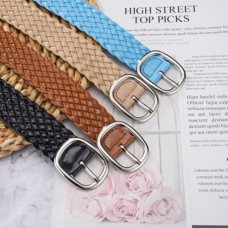Fashion Women Braided Bright Colors Belts Ladies Waist Ornament No Holes All Matching