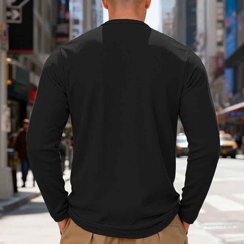 2025 NEW Men's Long Sleeve Henley Shirts Spring Autumn Daily Casual Solid Color Pullover Tops Mens Fashion T Shirt